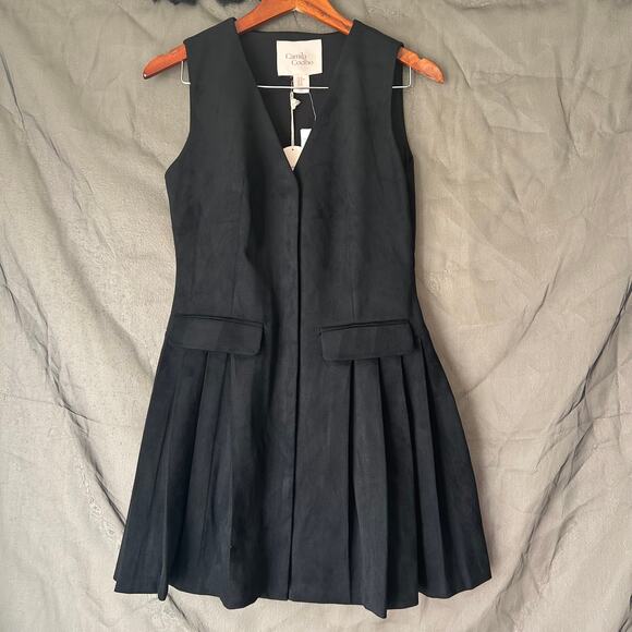 ❌SOLD❌ Camila Coelho Black Faux Leather Pleated Mini Dress Size XS - Picture 2 of 11